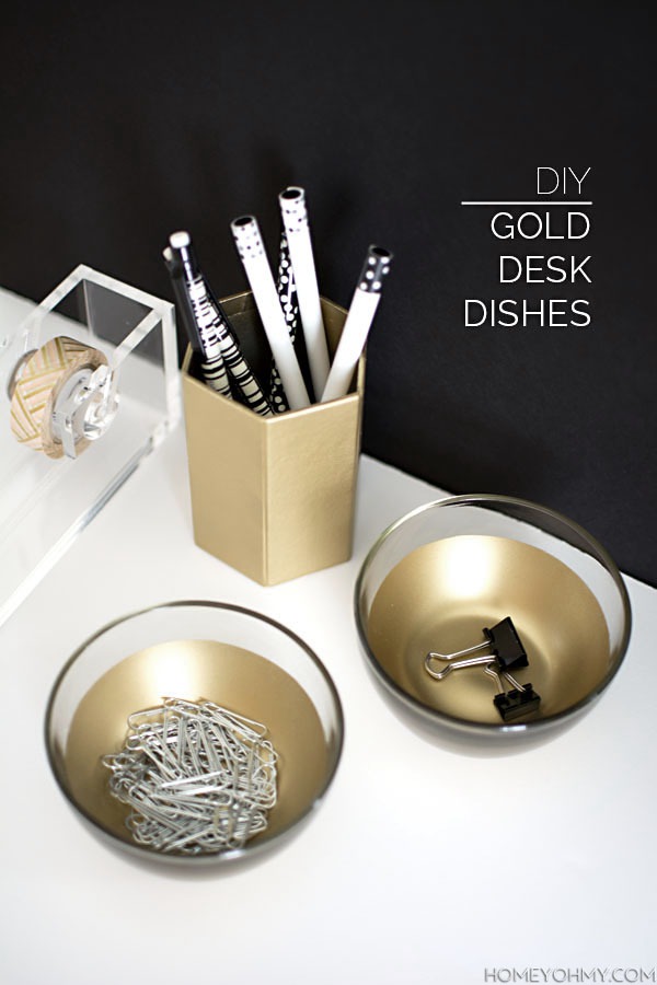 gold desk dishes