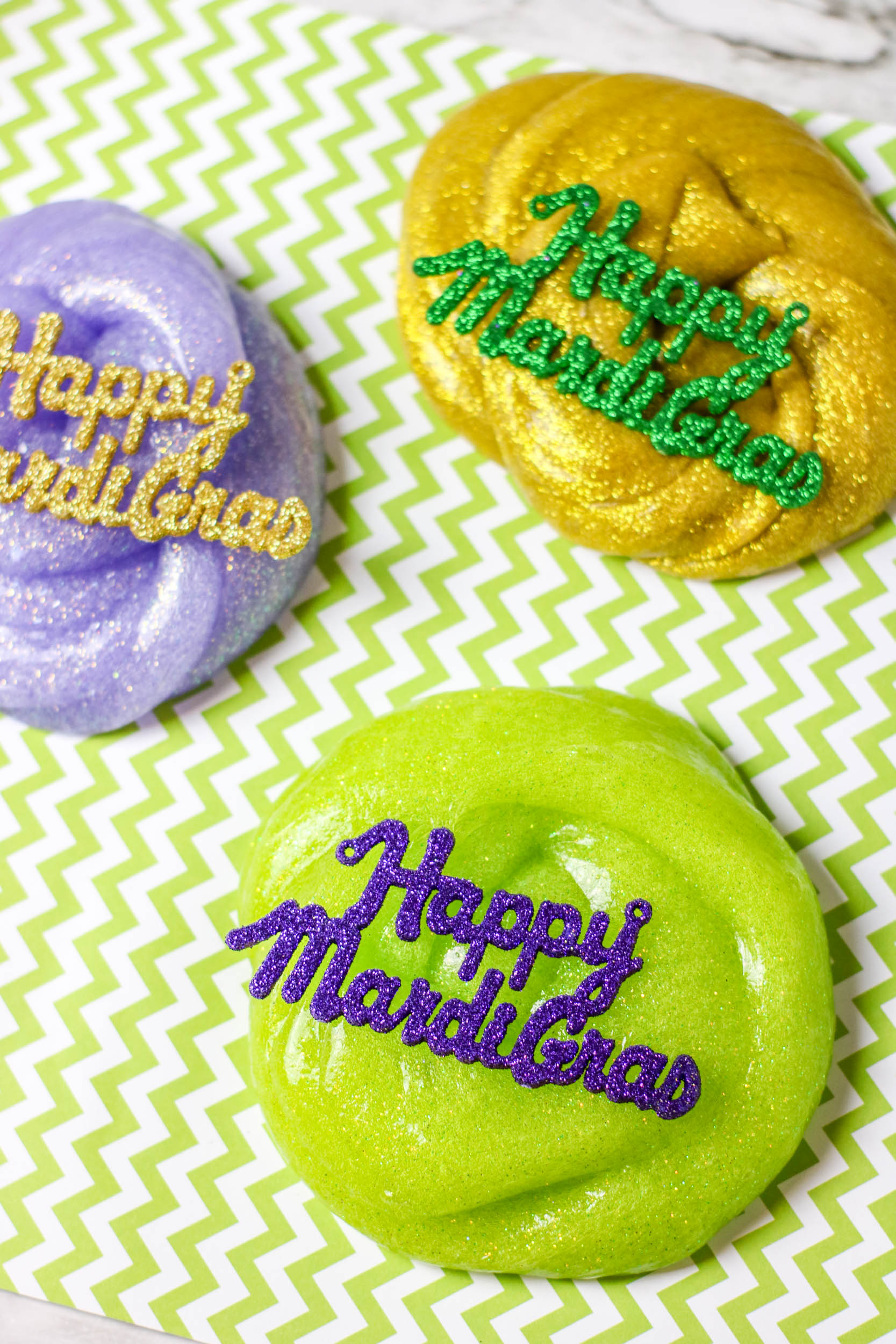 DIY Colorful Mardi Gras Slime in Gold, Green and Purple 84