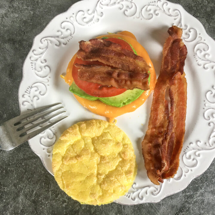 Keto Friendly Breakfast Sandwich with Cheddar/Avocado/Bacon