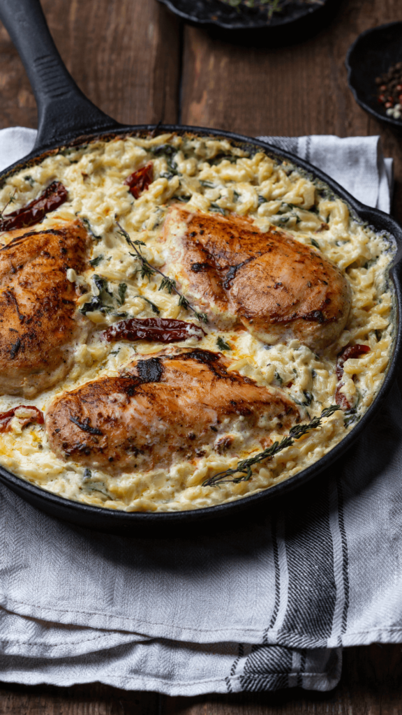 Orzo with Chicken and Spinach in a Parmesan Cream Sauce