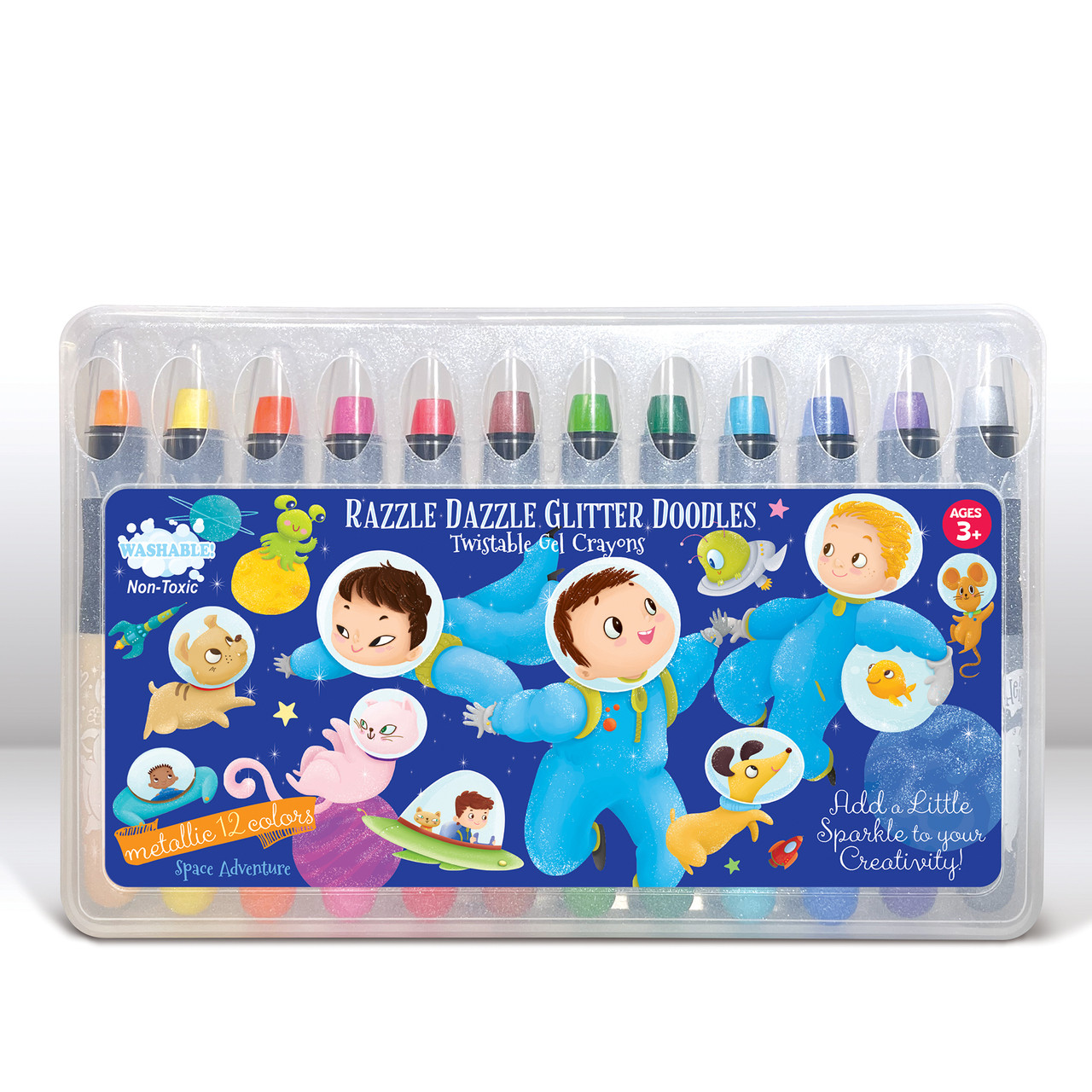Blast Off to Creativity with The Piggy Company's Space Adventure Dry Erase Coloring Book & Glitter Doodle Gel Crayons 1